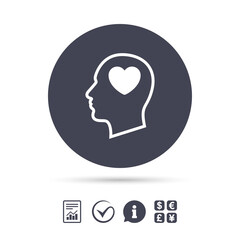 Head with heart sign icon. Male human head.