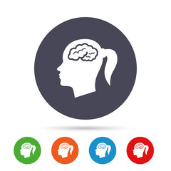 Head with brain sign icon. Female woman head.