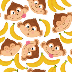 seamless pattern with monkey face - vector illustration, eps