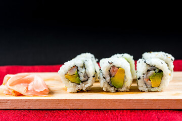 Japanese food Sushi Roll Maki of Salmon and avocado