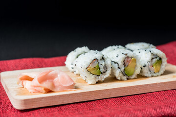 Japanese food Sushi Roll Maki of Salmon and avocado
