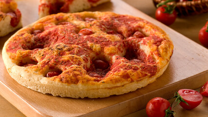 Pizza rossa con pomodorini