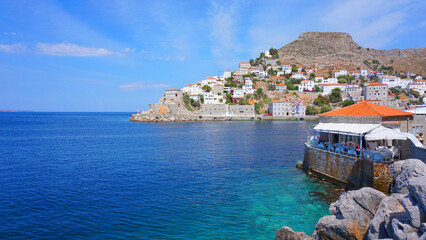 Obraz premium Photo of picturesque island of Hydra on a spring morning, Saronic Gulf, Greece