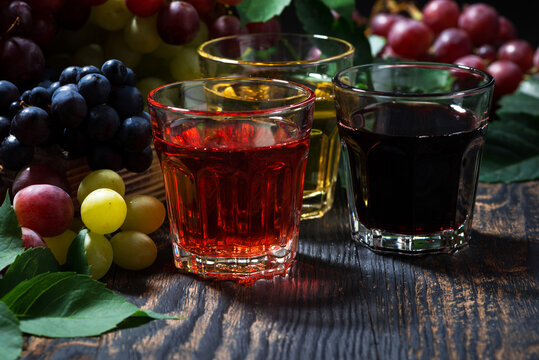 assortment of grape juice, closeup