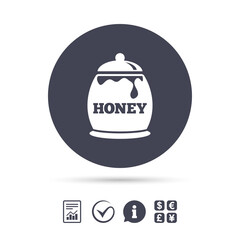 Honey in pot sign icon. Sweet natural food.