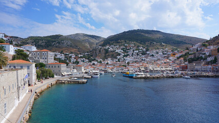 Naklejka na ściany i meble Photo of picturesque island of Hydra on a spring morning, Saronic Gulf, Greece