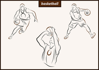 Set of a vector illustration shows a basketball player in the attack. Sport. Basketball