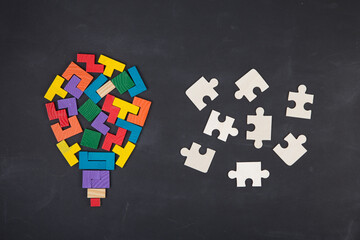 Business creative solution concept jigsaw on the blackboard