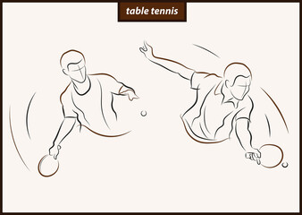 Set of a vector illustration shows a tennis racquet hits the ball. Sport. Table tennis