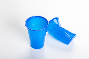 blue disposable plastic glasses