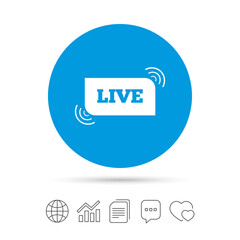 Live sign icon. On air stream symbol.