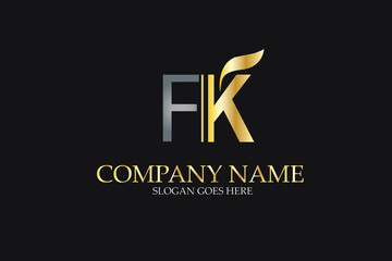 FK Letter Logo Design in Golden and Metal Color