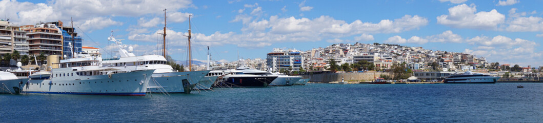 Fototapeta premium Photo in port of Peiraeus on a spring morning, Attica, Greece