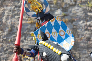 Fototapeta premium bavarian knight on the horse with festive armour