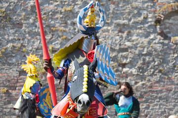 bavarian knight on the horse with festive armour