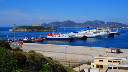 Fototapeta na wymiar Photo of industrial zone in port of Peiraeus, Attica, Greece
