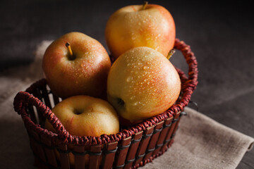 Apples in a basket against a dark background