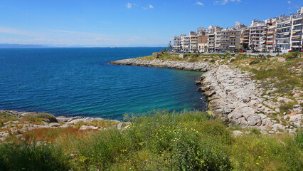 Photo of small picturesque port with chappel of Agios Nikolaos, Peiraeus, Attica, Greece