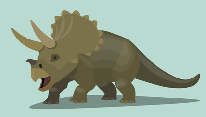 Dinosaur Triceratops cartoon character isolated. Wild prehistoric brown lizard realistic design vector illustration