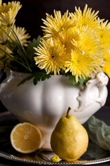 Obraz na płótnie Canvas Chrysanthemum in a pot on a dark background