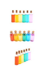 Set of tiny vial bottles isolated