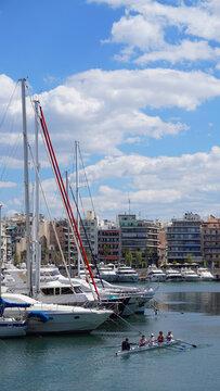 Photo in Marina Zeas near port of Peiraeus on a spring morning, Attica, Greece