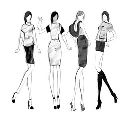 Sketch. Fashion Girls on a white background