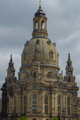 Fototapeta na wymiar DRESDEN, GERMANY - JULY 13, 2015: Frauenkirche in the ancient city, historical and cultural center of Free State Saxony in Europe.