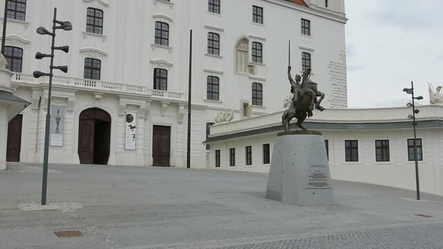 Statue of Svatopluk in Bratislava in front of the castle entrance in Bratislava