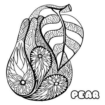 Pear. Doodle and zentangle style. Hand drawn. Vector illustration.
