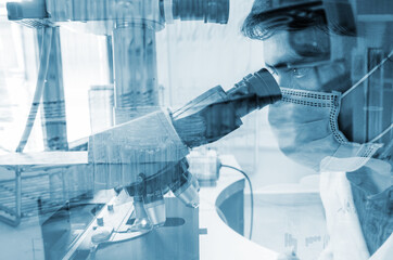 Scientist using a microscope for Medical test samples, Laboratory research concept.