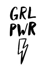 Girl power hand lettering sign. Hand drawn feminist slogan.