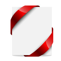 Label, price tag with a red ribbon