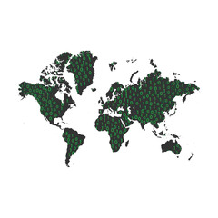 Binary Code Data on World Map