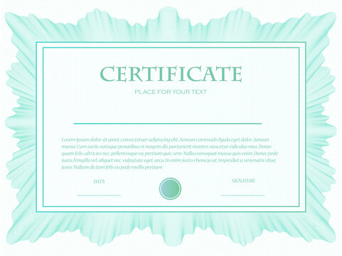 Illustration of a custom certificate template with guilloche .