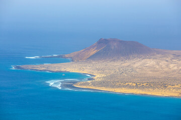 Impressive view from Mirador del Rio to island of La Graciosa, Lanzarote, Canary islands
