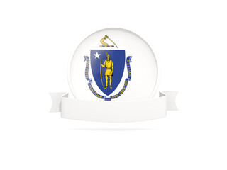 Flag of massachusetts with banner, US state round icon