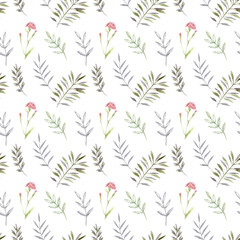 Fototapeta na wymiar Watercolor cute ornate flowers seamless pattern. Illustration in decorative style. Natural elements. Hand painted floral illustration.