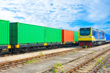 Obraz premium container shipping by train,