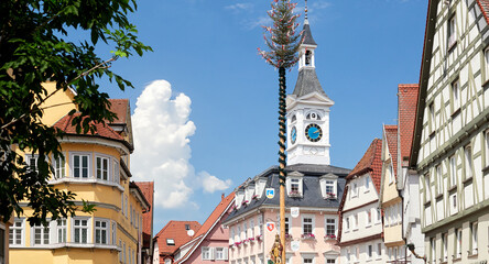 Marktplatz in Aalen mit Historischem Rathaus - obrazy, fototapety, plakaty