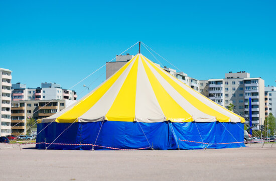 Colorful circus tent in the city.