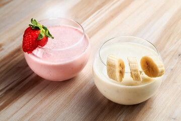 cocktail is based on drinking yoghurt with fruits is on the table