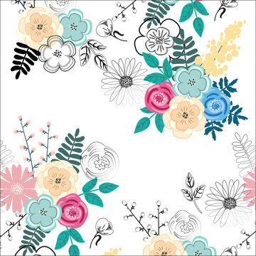 Pretty floral abstract seamless pattern with free space