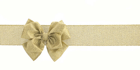 Gold bow and gold ribbon on white background