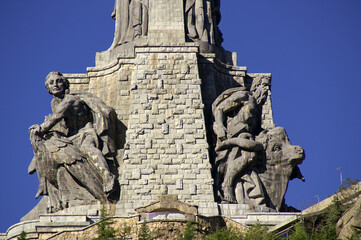 Valley of the Fallen (San Lorenzo de El Escorial) Madrid (Spain). Cross and main entrance to the...