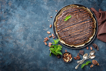 Fototapeta na wymiar Delicious chocolate brownie cake with walnuts