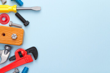 Toys Tools on Blue Background