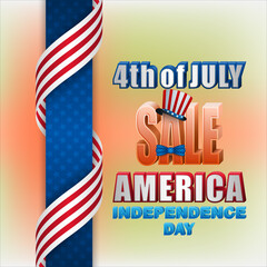 Holiday design, background with 3d texts and American flag, for fourth of July, America Independence day, sales, commercial event