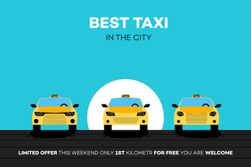 Best Taxi Cars In The City. Vector Illustration