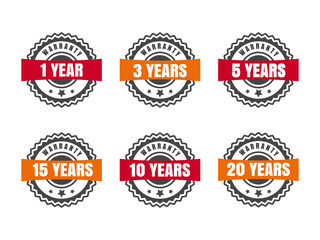 Flat warranty labels design isolated on white background. Vector illustration